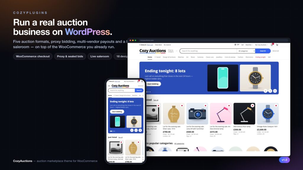 CozyAuctions Review: Five Auction Types in One WooCommerce Theme